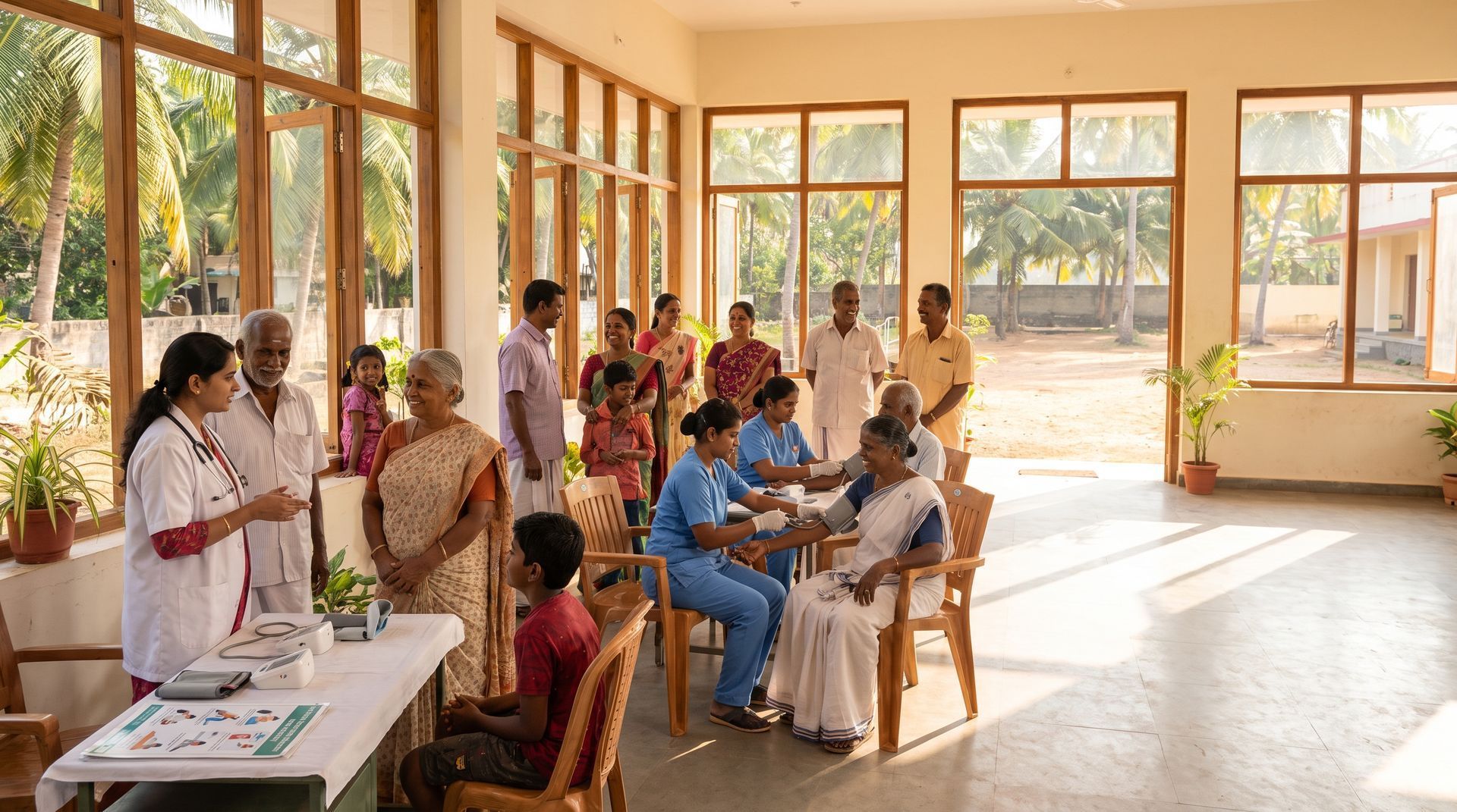 Doctor examining a patient at a medical camp